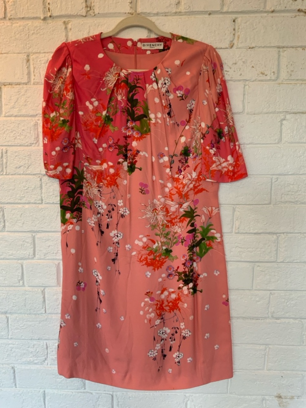 Givenchy Couture Japanese Floral Pattern Sheath Dress in Pinks & Peach - Picture 4 of 11